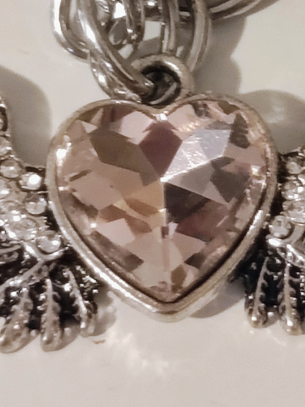 Silver Winged Pink Heart Charm 8" Bracelet - Women Jewelry - Handmade - Picture 3 of 6